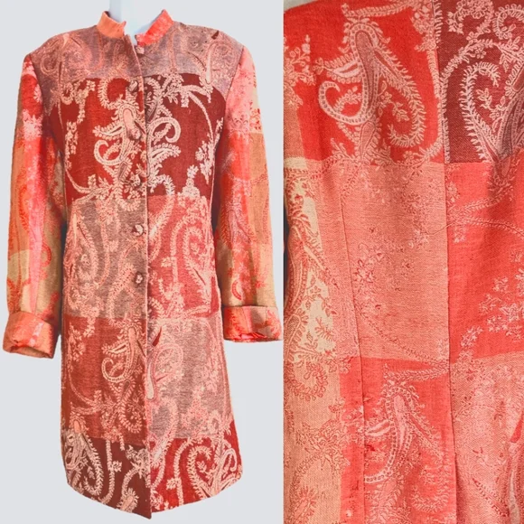 Anthropologie Moksha pink embroidered tapestry long wool jacket coat XLarge - Picture 1 of 9